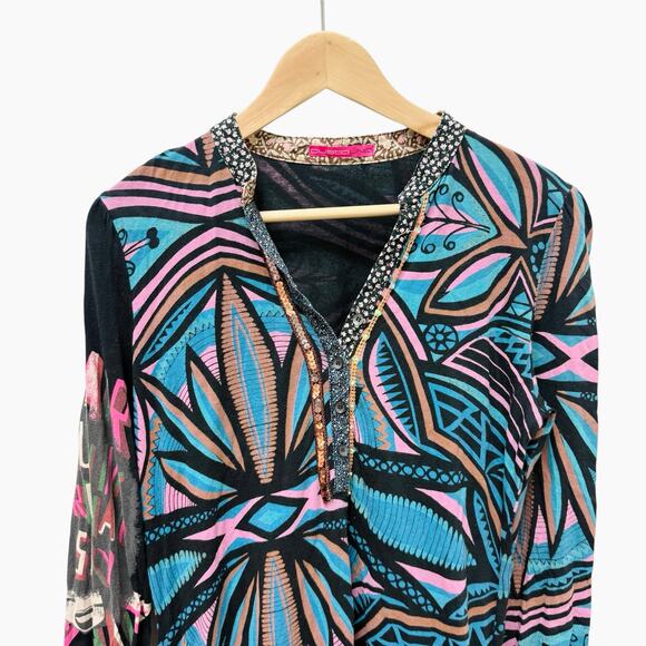 Custo Barcelona Knee Length Dress Blue Print Women’s Size 2 Small - Picture 2 of 12